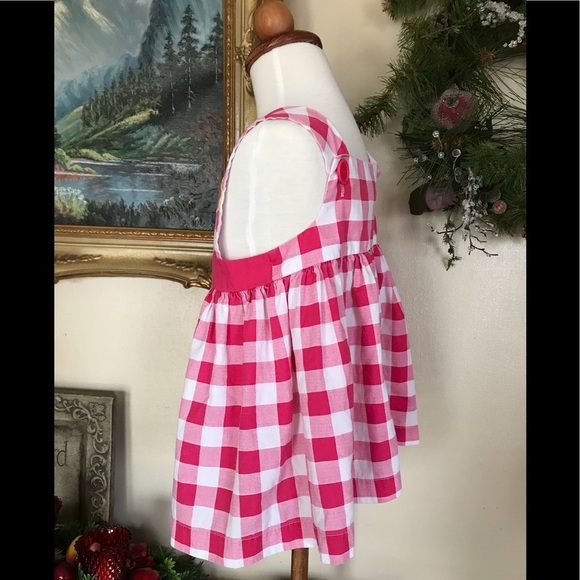 🩷 Pink Sleeveless Pinafore Gingham Flower Dress 2T - Picture 7 of 9